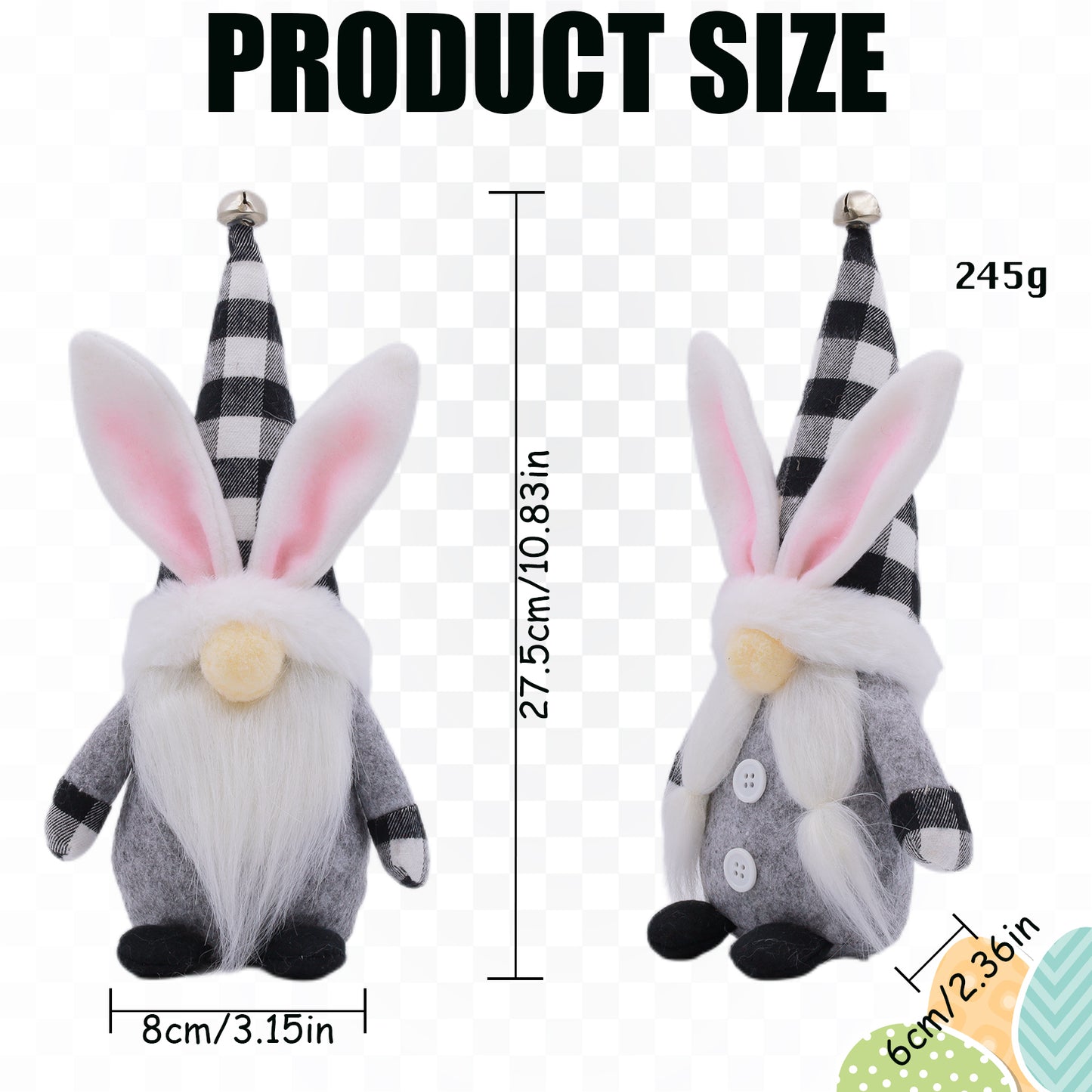 2 Pieces Scandinavian Style Easter Gnome Decorations with Bunny Ears, Multipurpose Room Decor