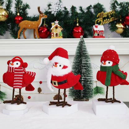 3 Piece Set Christmas Home Decorations Cute Christmas Red Simulation Bird Statue Winter Bird Decoration