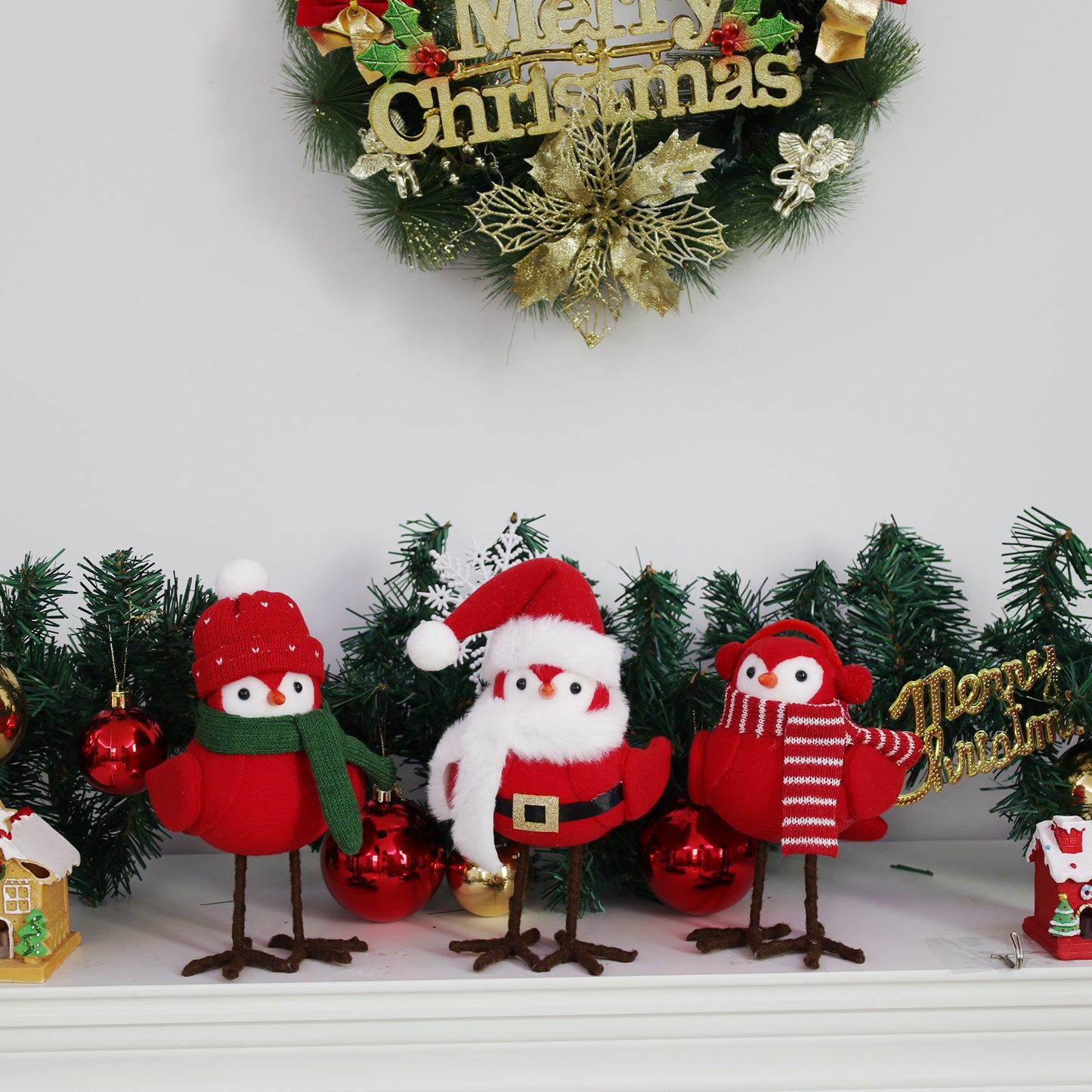 3 Piece Set Christmas Home Decorations Cute Christmas Red Simulation Bird Statue Winter Bird Decoration